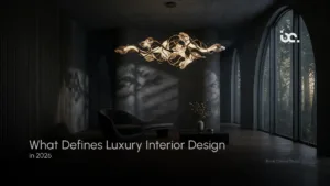 luxury interior design 2026 with modern aesthetics, premium materials, and smart home elements