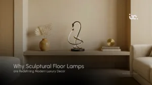 sculptural floor lamps in modern luxury interior adding artistic lighting and elegant ambiance