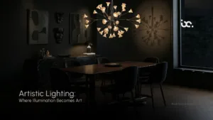artistic lighting design in modern interior with decorative ambient illumination