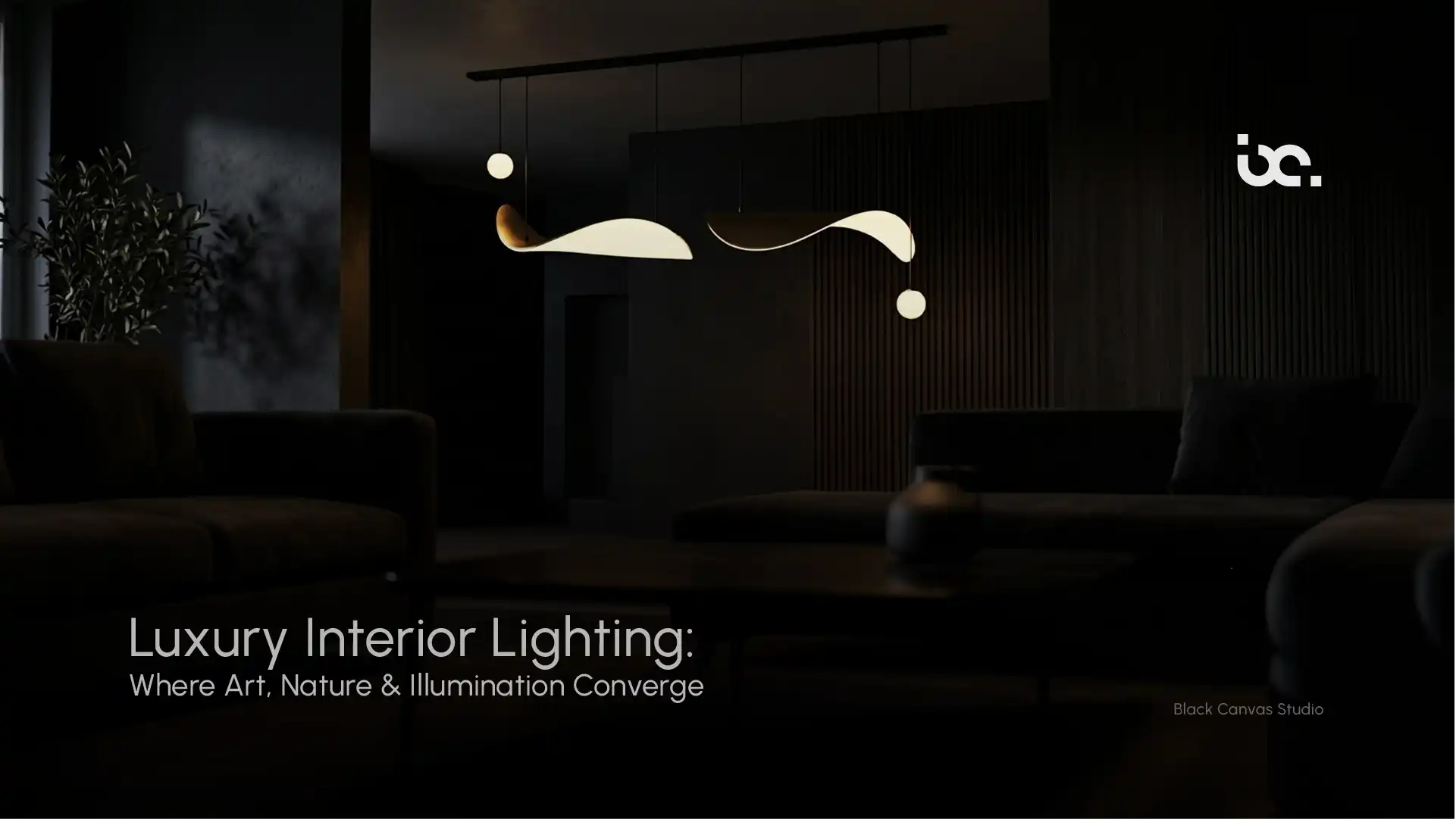Luxury interior lighting design blending artistic fixtures, nature-inspired elements, and ambient illumination in a modern living space