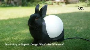 Comparison of biomimicry vs biophilic design in architecture featuring nature-inspired structures, green interiors, and sustainable design concepts