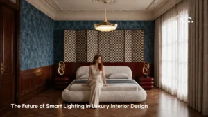 Smart home lighting systems in a luxury interior design space with automated LED lighting, smart home controls, and premium modern décor.