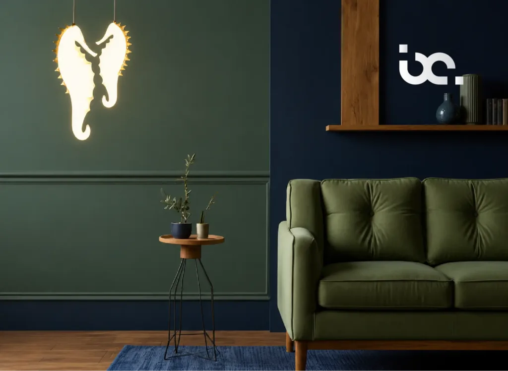 Biophilic interior design with indoor plants, natural wood elements and soft natural light in a modern living space