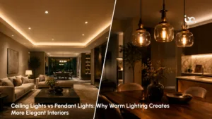 Warm interior lighting in a modern living room creating a cozy and relaxing atmosphere