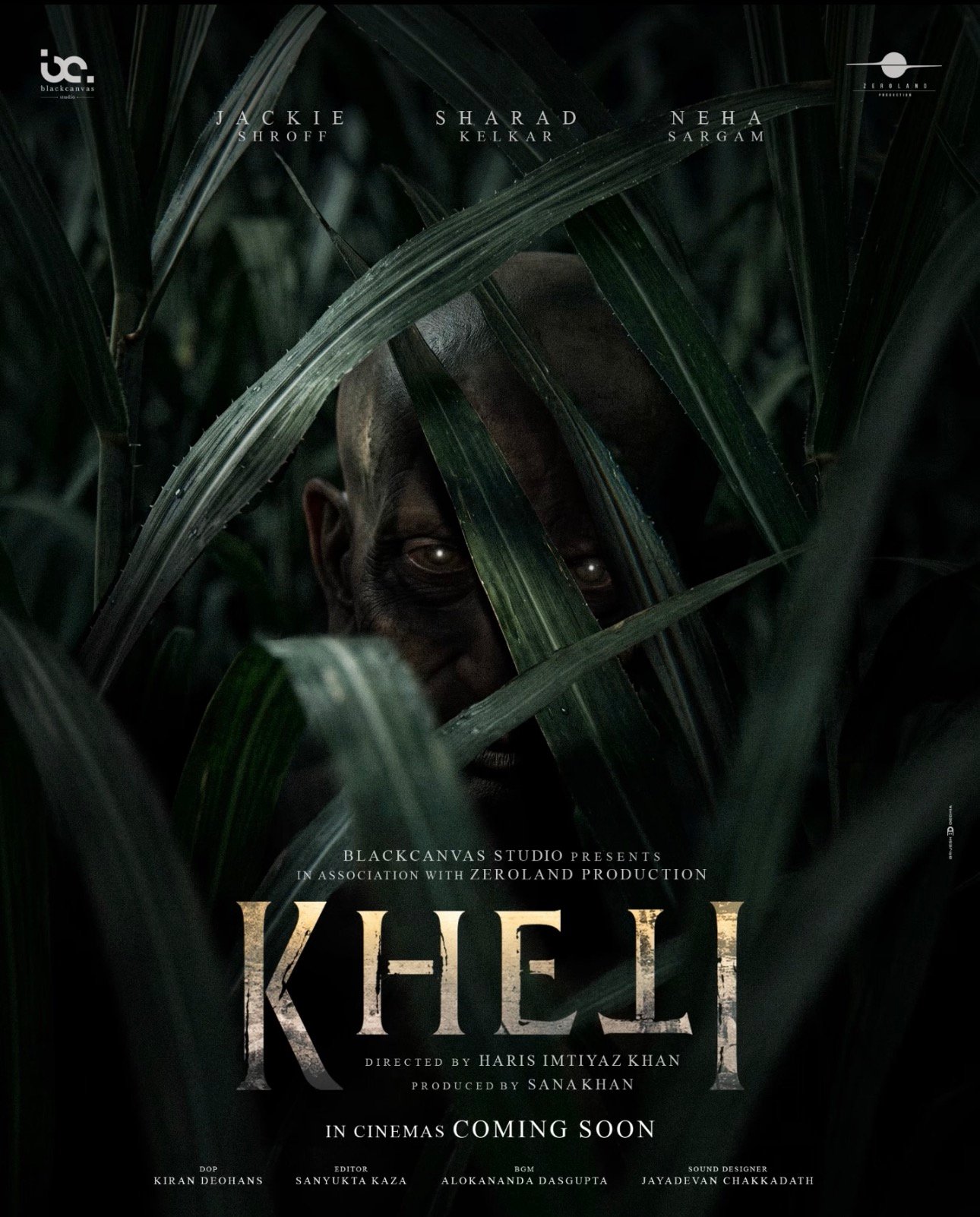 Kheti official film poster — directed by Haris Imtiyaz Khan, produced by Sana Khan. Starring Jackie Shroff, Sharad Kelkar, Neha Sargam.