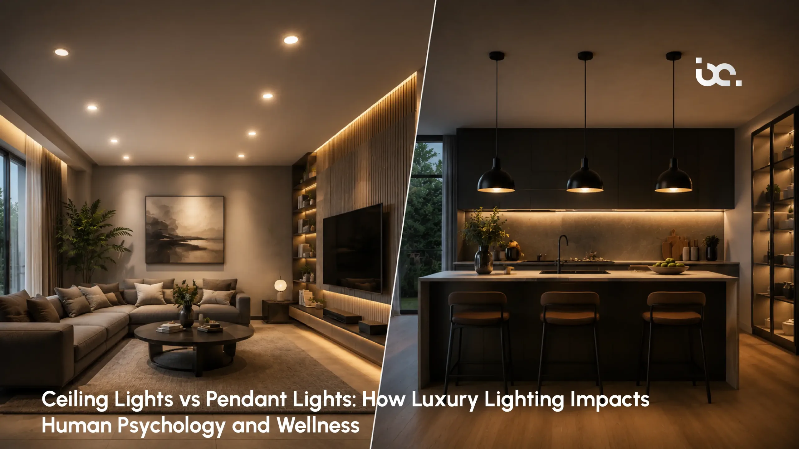Ceiling lights vs pendant lights comparison in a modern home interior showcasing lighting styles for living rooms and dining spaces