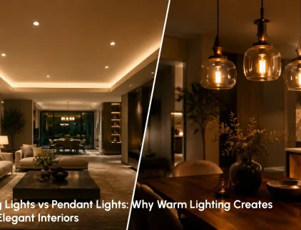 Warm interior lighting in a modern living room creating a cozy and relaxing atmosphere