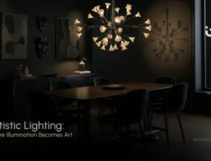 artistic lighting design in modern interior with decorative ambient illumination