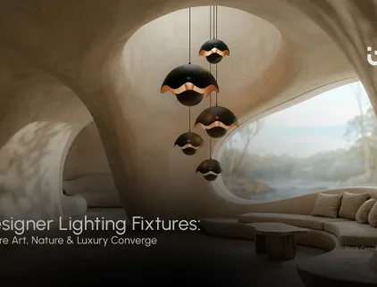 designer lighting fixtures inspired by art and nature in luxury interior design setting