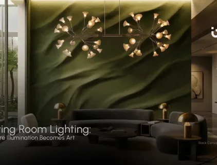 Luxury Living Room Lighting with layered ambient, accent, and pendant lighting