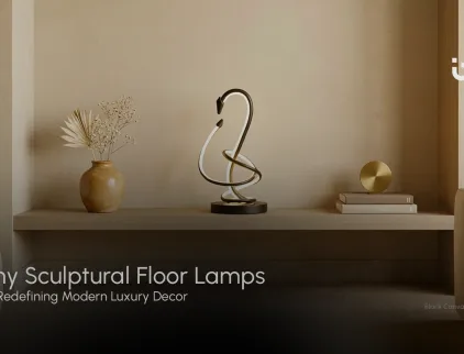 sculptural floor lamps in modern luxury interior adding artistic lighting and elegant ambiance